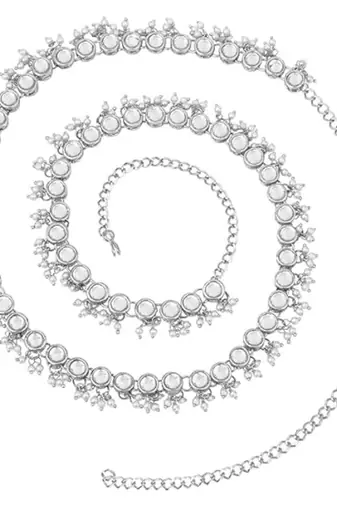 silver plated traditional kundan pearl adjustable waist chain/belly chain/kamarband for women/girls