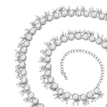 silver plated traditional kundan pearl adjustable waist chain/belly chain/kamarband for women/girls 4