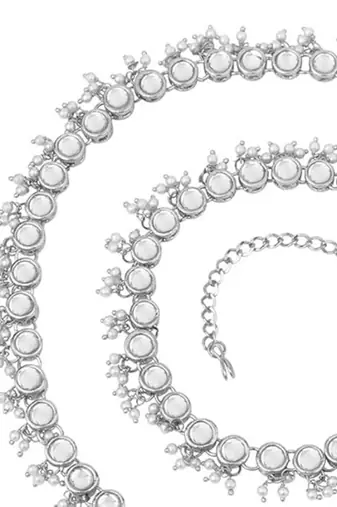 silver plated traditional kundan pearl adjustable waist chain/belly chain/kamarband for women/girls