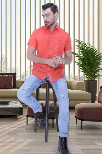 Men's linen blend casual shirt | half sleeves shirt for men