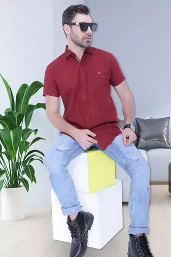 Men's linen blend casual shirt | half sleeves shirt for men