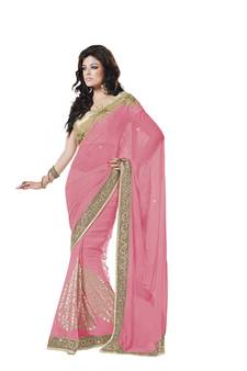 Gajri Embroidered Faux Chiffon Saree With Blouse