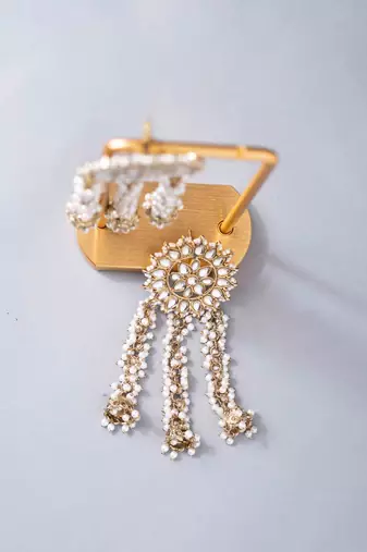 Kundan pearl tassel earrings