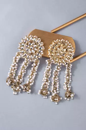 Kundan pearl tassel earrings