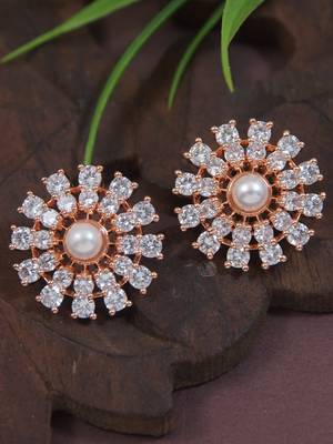  rose gold plated floral design stud earring for women 1