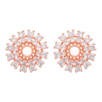  rose gold plated floral design stud earring for women 2