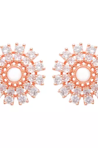  rose gold plated floral design stud earring for women