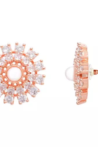  rose gold plated floral design stud earring for women