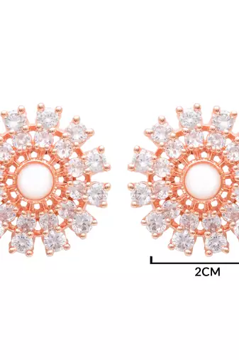  rose gold plated floral design stud earring for women