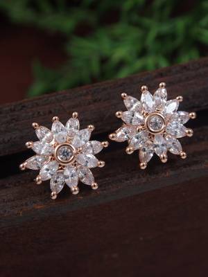  rose gold plated floral design stud earring for women 1
