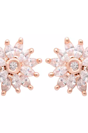  rose gold plated floral design stud earring for women