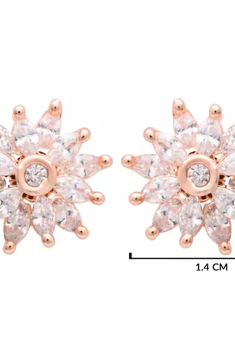  rose gold plated floral design stud earring for women