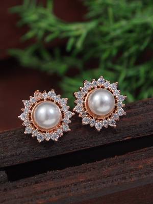  rose gold plated floral design stud earring for women 1