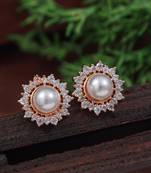 rose gold plated floral design stud earring for women