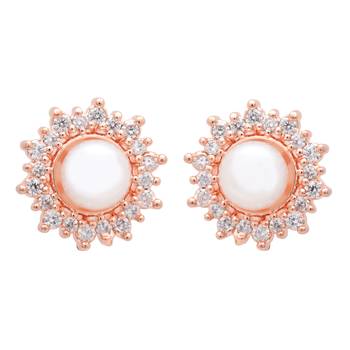  rose gold plated floral design stud earring for women 2