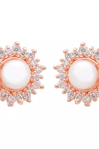  rose gold plated floral design stud earring for women