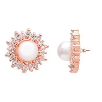 rose gold plated floral design stud earring for women 3