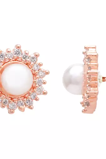  rose gold plated floral design stud earring for women