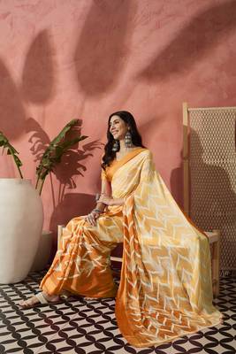 Radiant Orange Ombre Printed Satin Saree 6