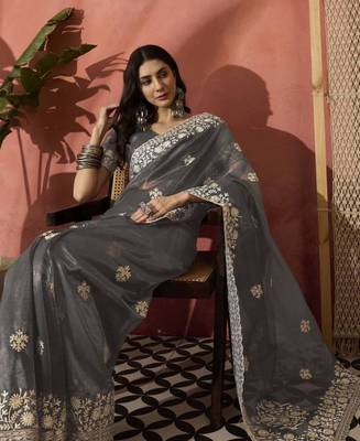 Grey elegance net saree 6