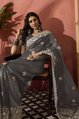 Grey elegance net saree