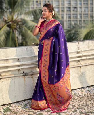 Purple art-silk wedding saree 2