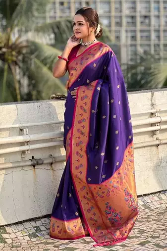 Purple art-silk wedding saree