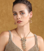 Antique gold-plated temple necklace set with intricate pendant