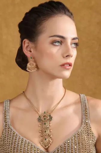 Antique gold-plated temple necklace set with intricate pendant