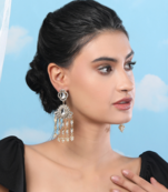 Pear-shaped kundan & pearl drop chandelier earrings