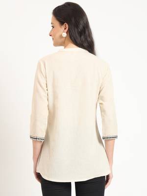 off white cotton round neck embroidery top 2