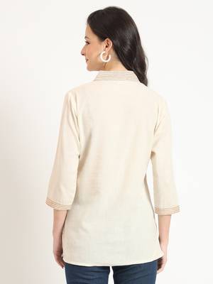 off white cotton v-neck embroidery top 2