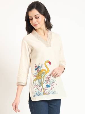 off white cotton v-neck embroidery top 3
