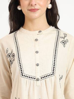 off white cotton round neck embroidery top 5