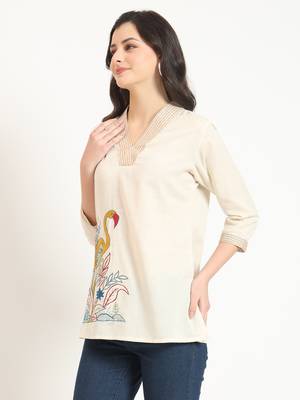 off white cotton v-neck embroidery top 4