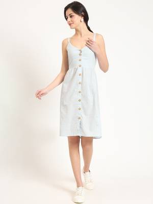 blue ethnic motif shoulder strip dress 1