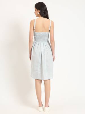 blue ethnic motif shoulder strip dress 2