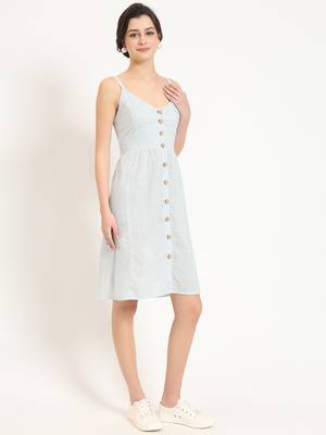 blue ethnic motif shoulder strip dress 3