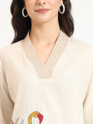 off white cotton v-neck embroidery top 5