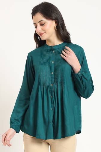 turquoise solid print rayon fabric straight top