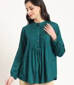 turquoise solid print rayon fabric straight top