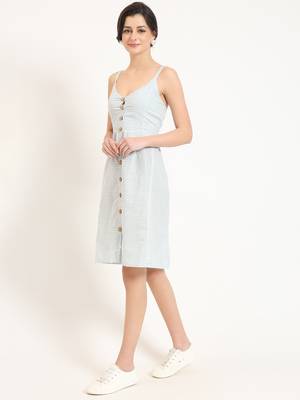 blue ethnic motif shoulder strip dress 4