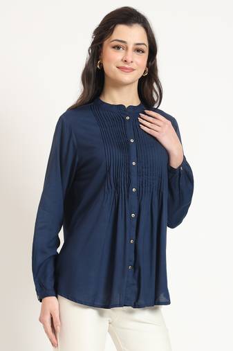 navy blue solid print rayon fabric straight top