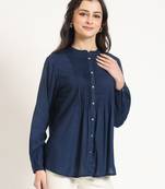 navy blue solid print rayon fabric straight top