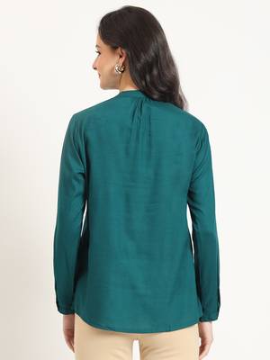 turquoise solid print rayon fabric straight top 2