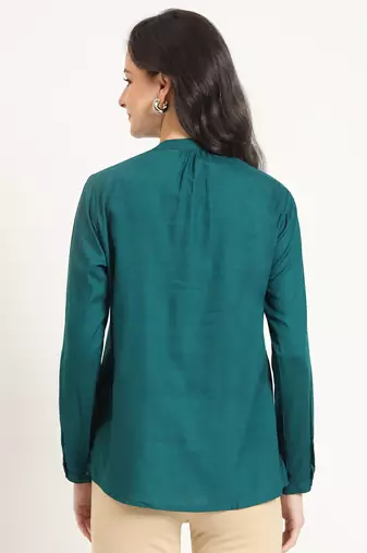 turquoise solid print rayon fabric straight top