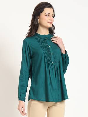 turquoise solid print rayon fabric straight top 3
