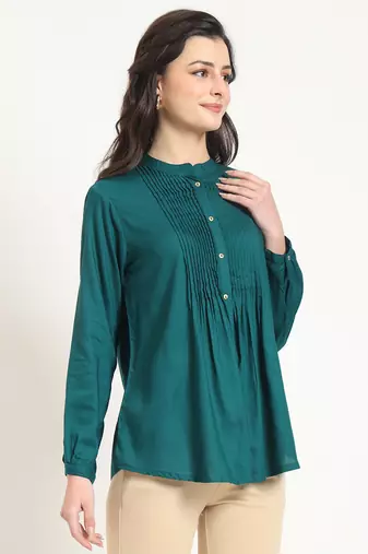 turquoise solid print rayon fabric straight top
