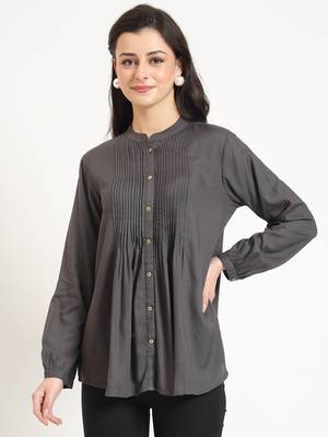 grey solid print rayon fabric straight top 1