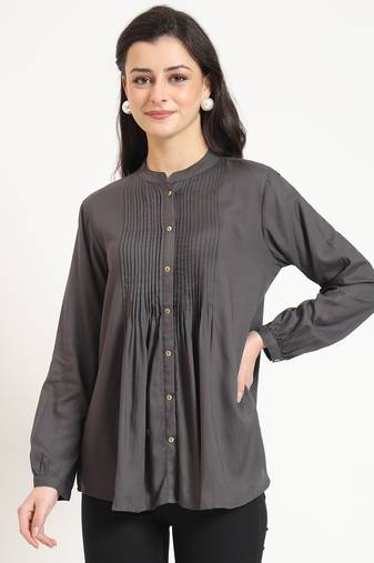 grey solid print rayon fabric straight top